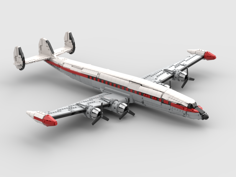 Lockheed L-1049 Super Constellation with its red livery and its external fuel tanks