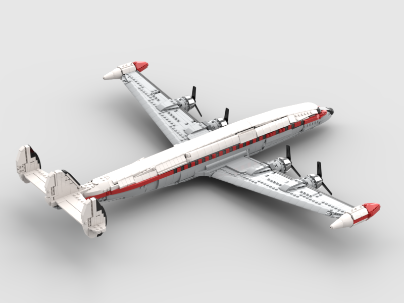 Lockheed L-1049 Super Constellation with its red livery and its external fuel tanks