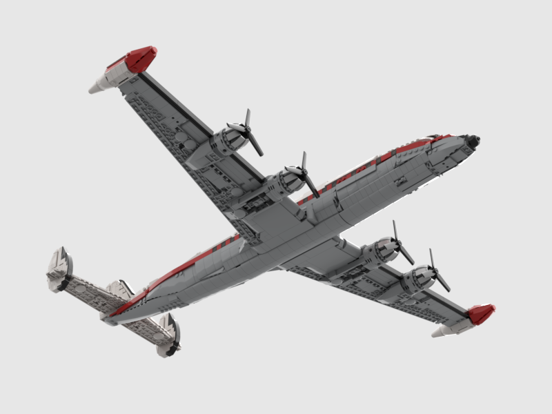 Lockheed L-1049 Super Constellation with its red livery and its external fuel tanks