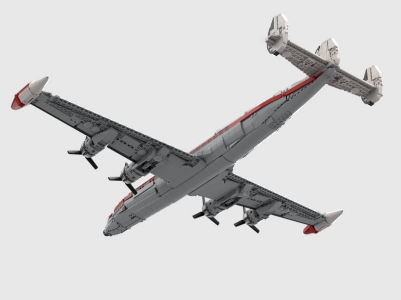 Lockheed L-1049 Super Constellation with its red livery and its external fuel tanks