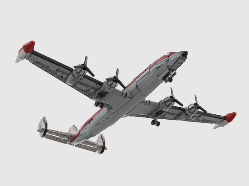 Lockheed L-1049 Super Constellation with its red livery and its external fuel tanks